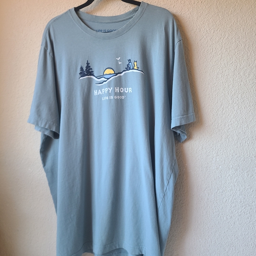 Life Is Good Teal Crewneck T-Shirt Men's Size 2XL